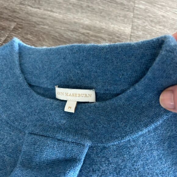 Ann Mashburn 100% Merino Wool Blue Knit Sweater Dress Size Medium Mock Neck Mod - Picture 4 of 9